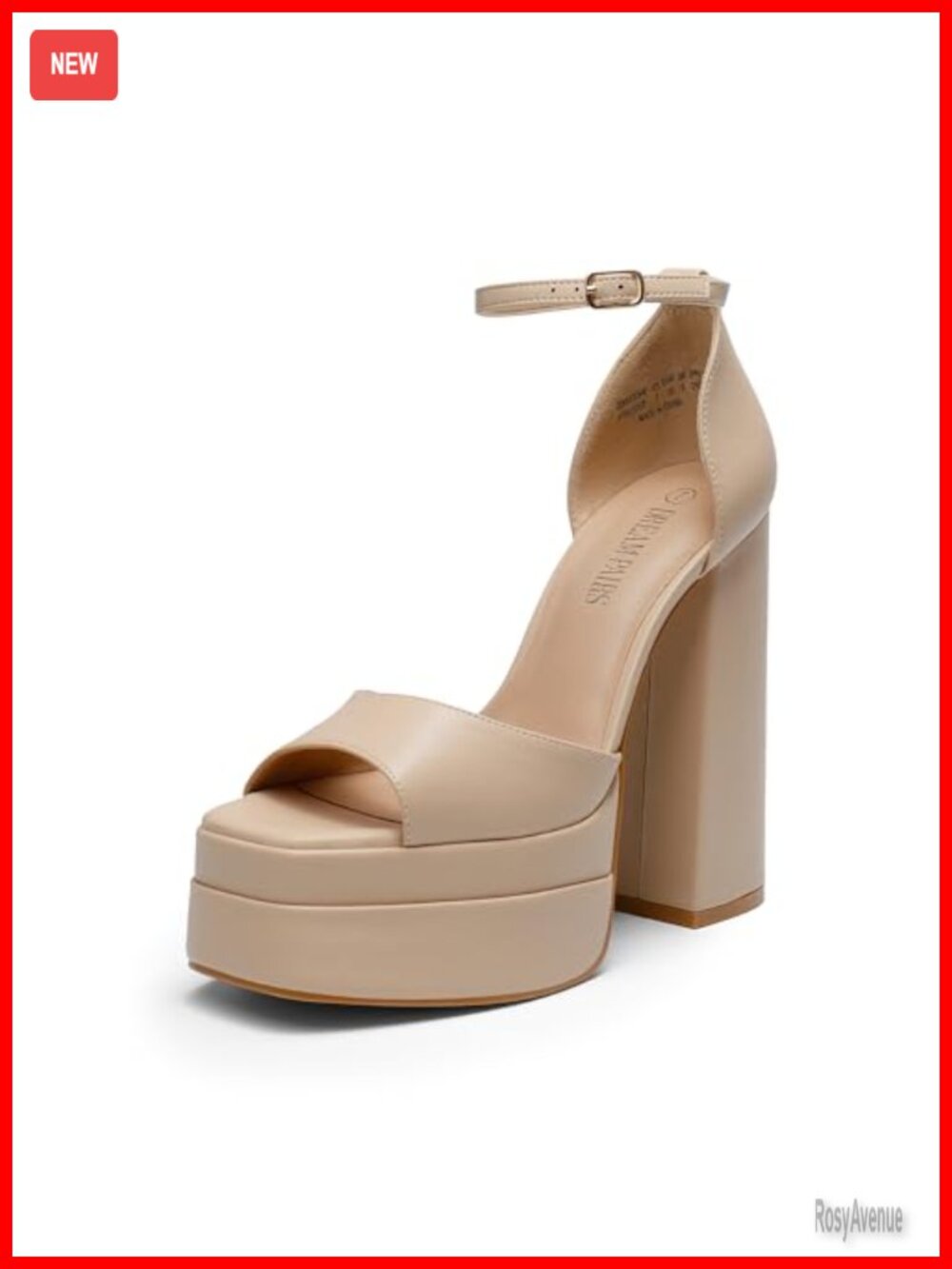 Faux Leather Platform Heeled Sandals Square Toe Ankle Strap